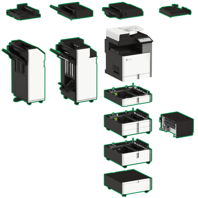 Lexmark XC9535 optional trays, finishers and cabinet