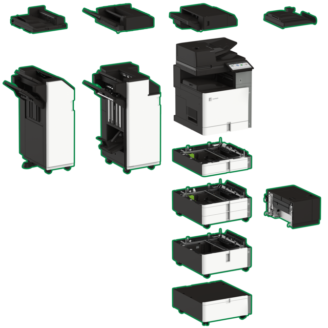 Lexmark XC9645 optional trays, finishers and cabinet