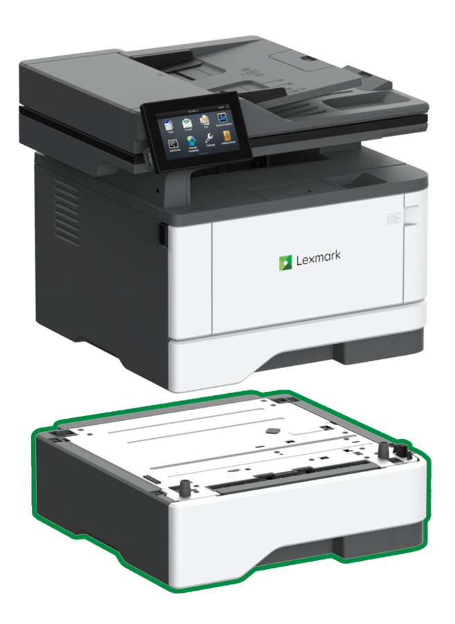 Lexmark XM3142 with optional tray and stand